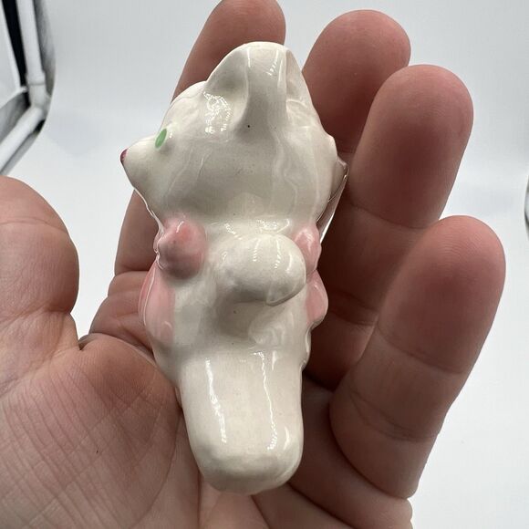 Rare Vintage Macrame Ceramic Bead Baby Bear Girl Pink Bow Figurine Stuffy Lovie - Picture 2 of 7